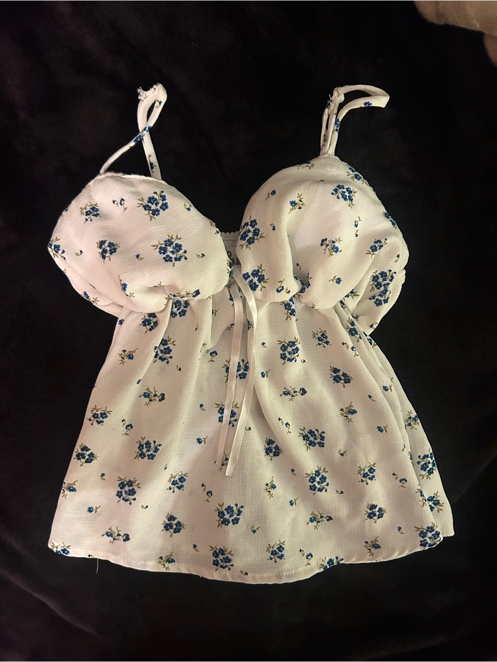 No Boundaries White Camisole Top with Blue Floral Print